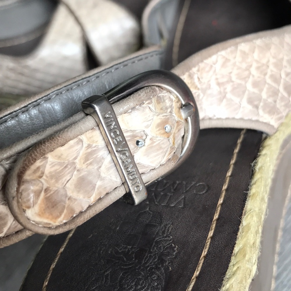 Vince Camuto Estera Leather Snakeskin Print Slingback Wedge Sandals - Picture 12 of 14